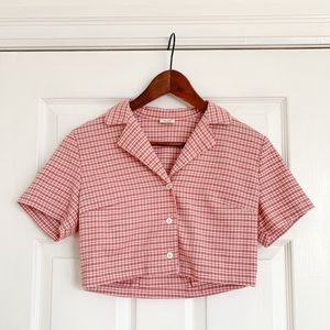 Brandy Melville Plaid Button Up Crop Top